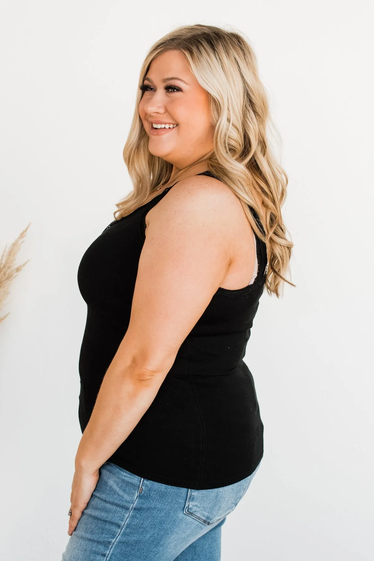 Life Is Too Short Lace Tank Top- Black