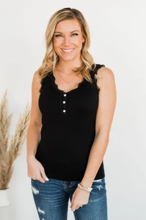 Life Is Too Short Lace Tank Top- Black