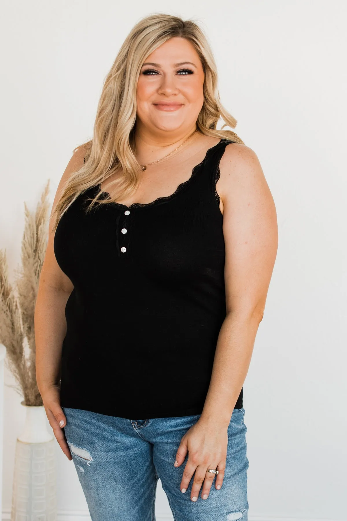 Life Is Too Short Lace Tank Top- Black