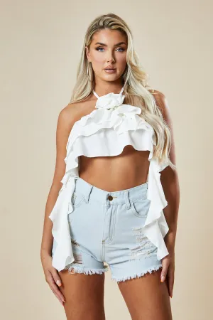 Light Blue Distressed Frayed Hem Denim Shorts - Yoru