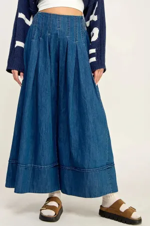 LONG DENIM A LINE FLARED WIDE LEG PANTS