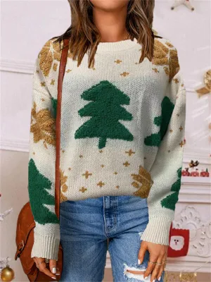 Lovely Christmas Snowflake Print Pullover Casual Women Sweater for Autumn Winter