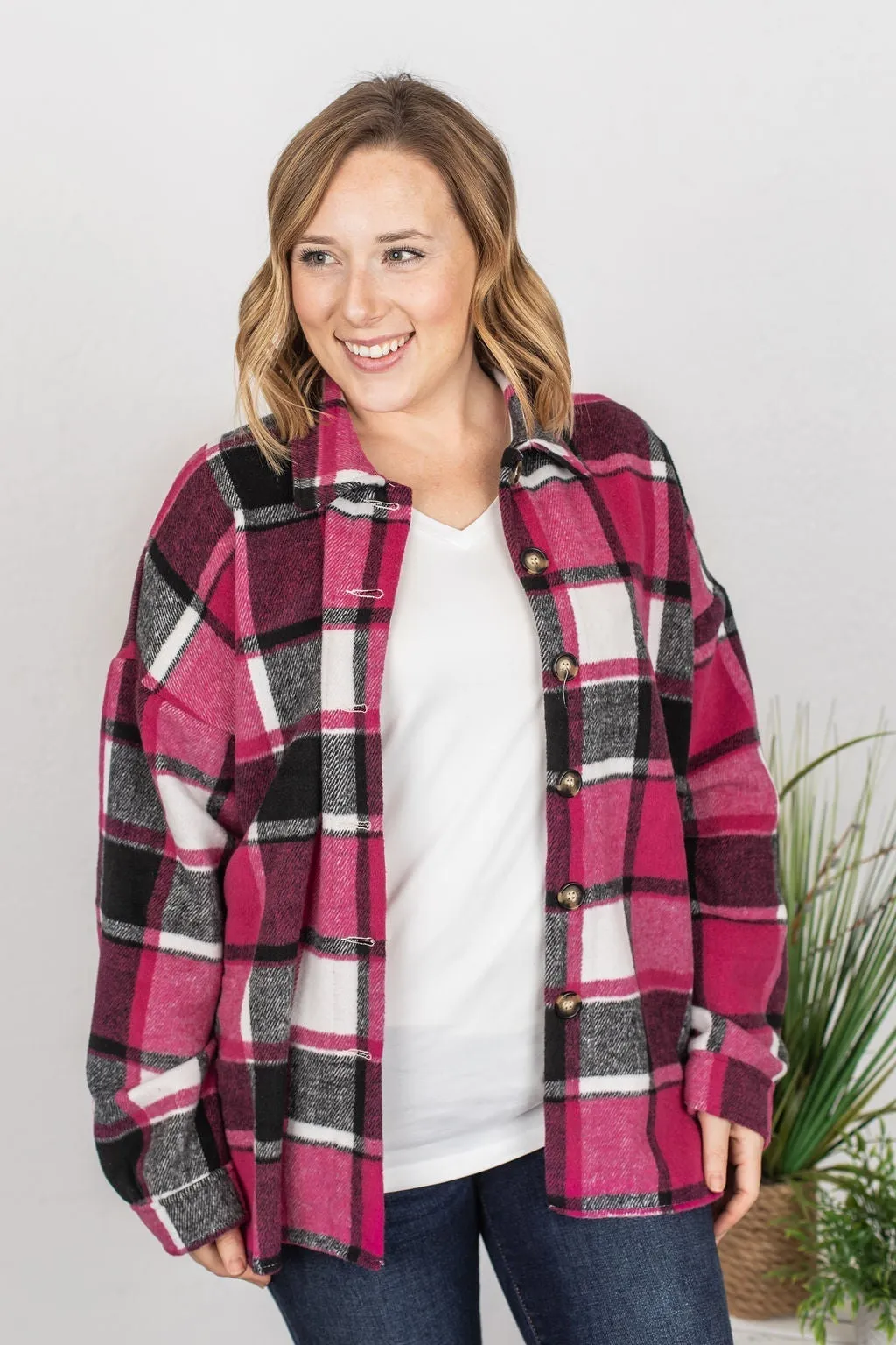 Lucy Plaid Shacket - Pink and Black
