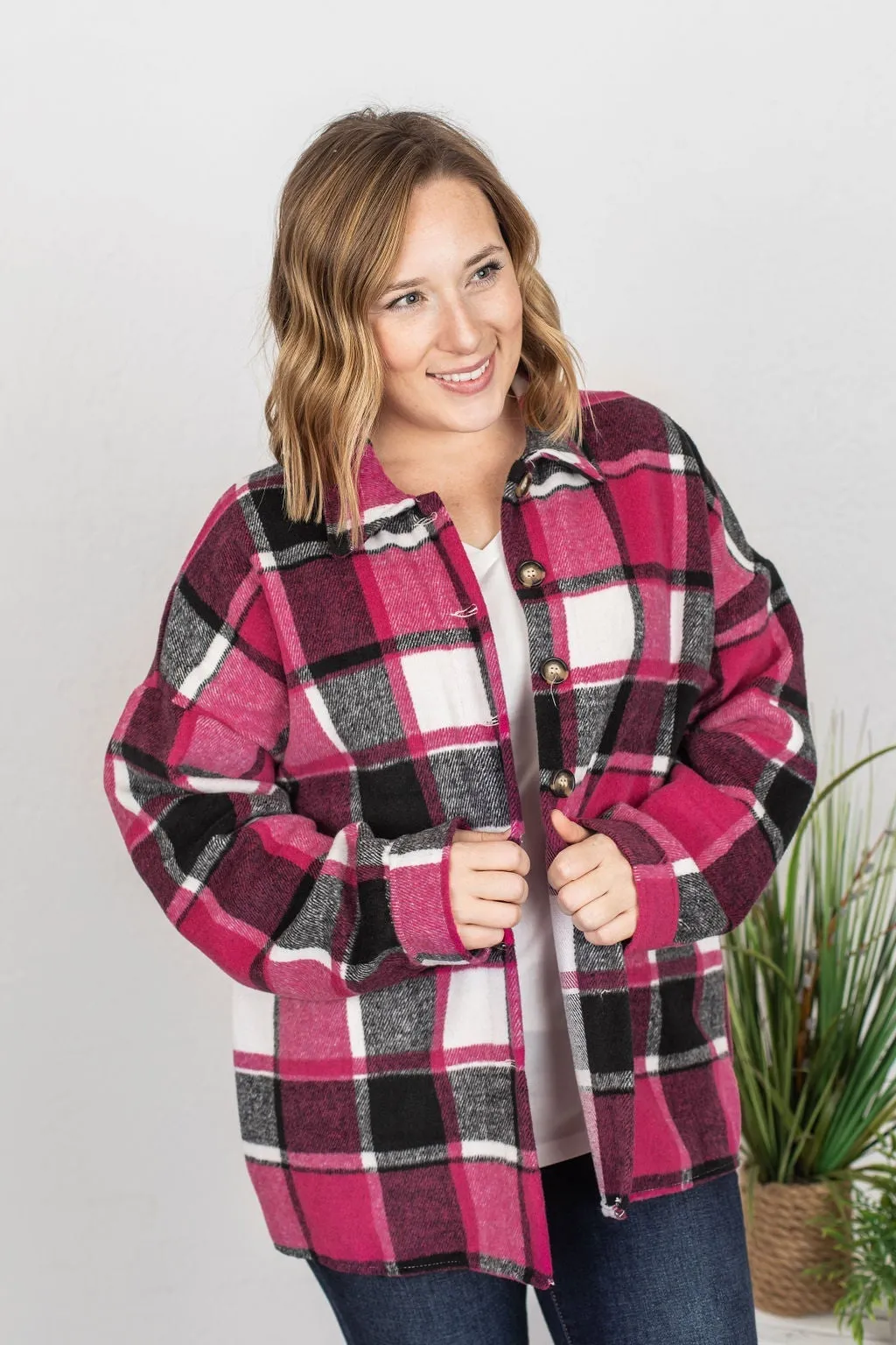 Lucy Plaid Shacket - Pink and Black