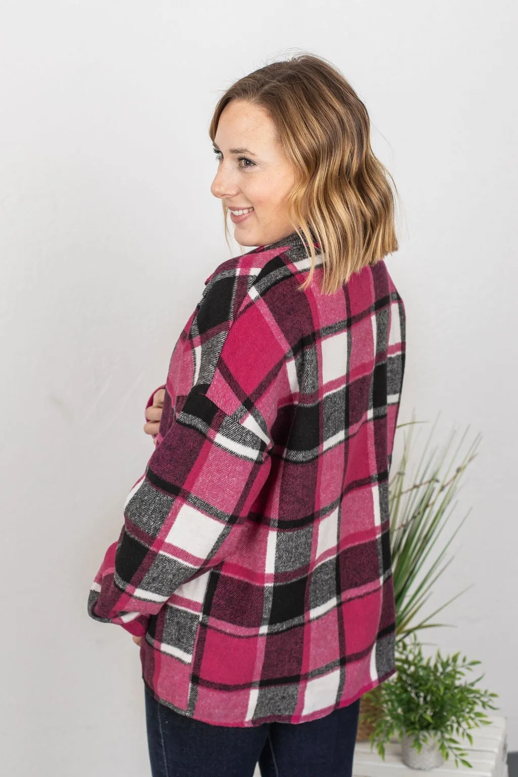 Lucy Plaid Shacket - Pink and Black