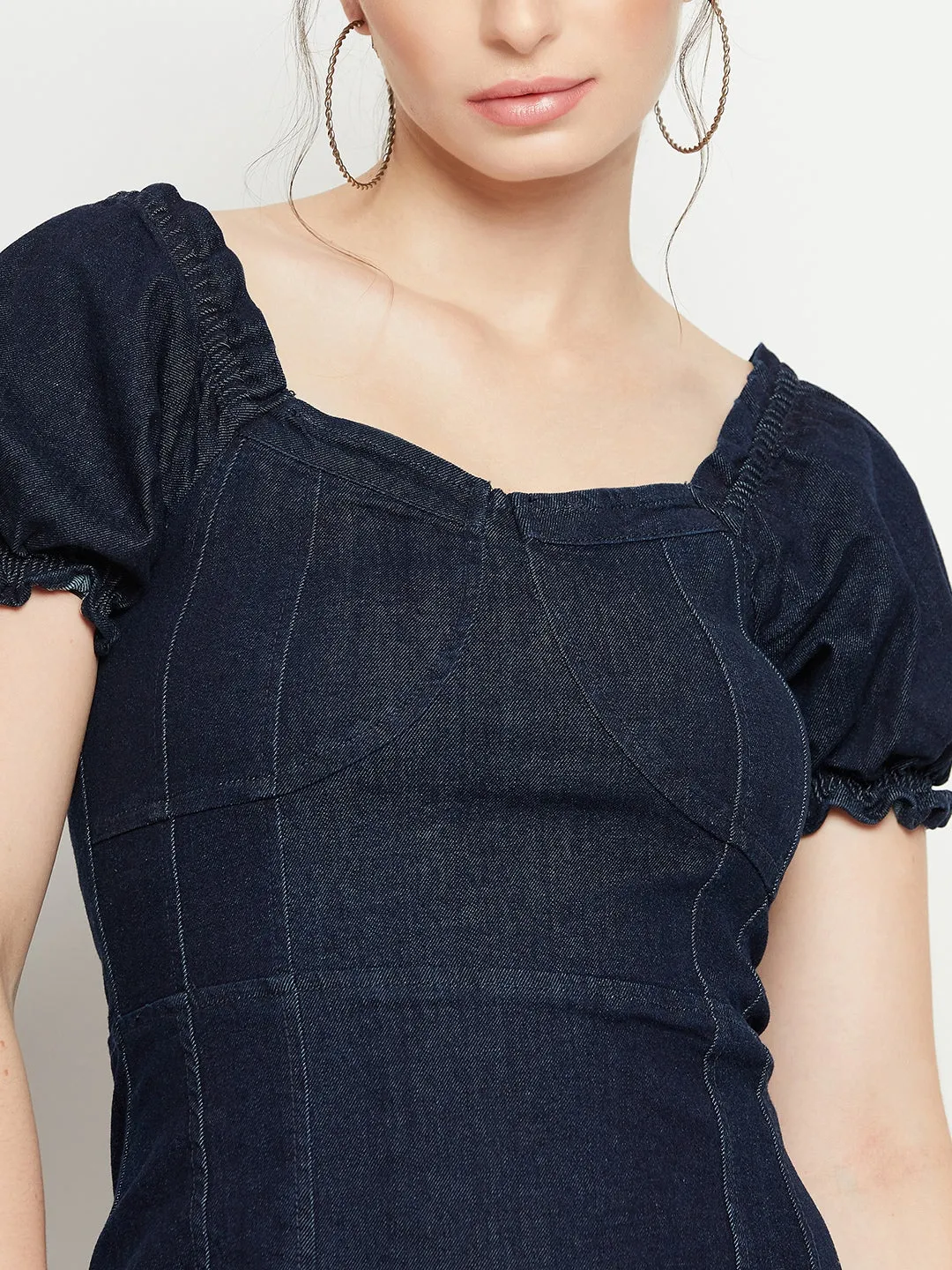 Madame Puff-Sleeve Thigh-High Denim Dress
