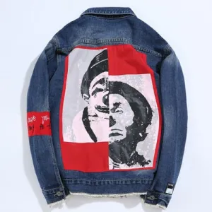 Maxulla denim jackets men Spring the Joker printed denim coat streetwear stylish Hip Hop denim jacket street wear men Mla013