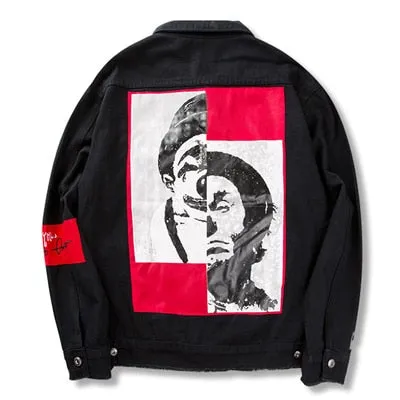 Maxulla denim jackets men Spring the Joker printed denim coat streetwear stylish Hip Hop denim jacket street wear men Mla013