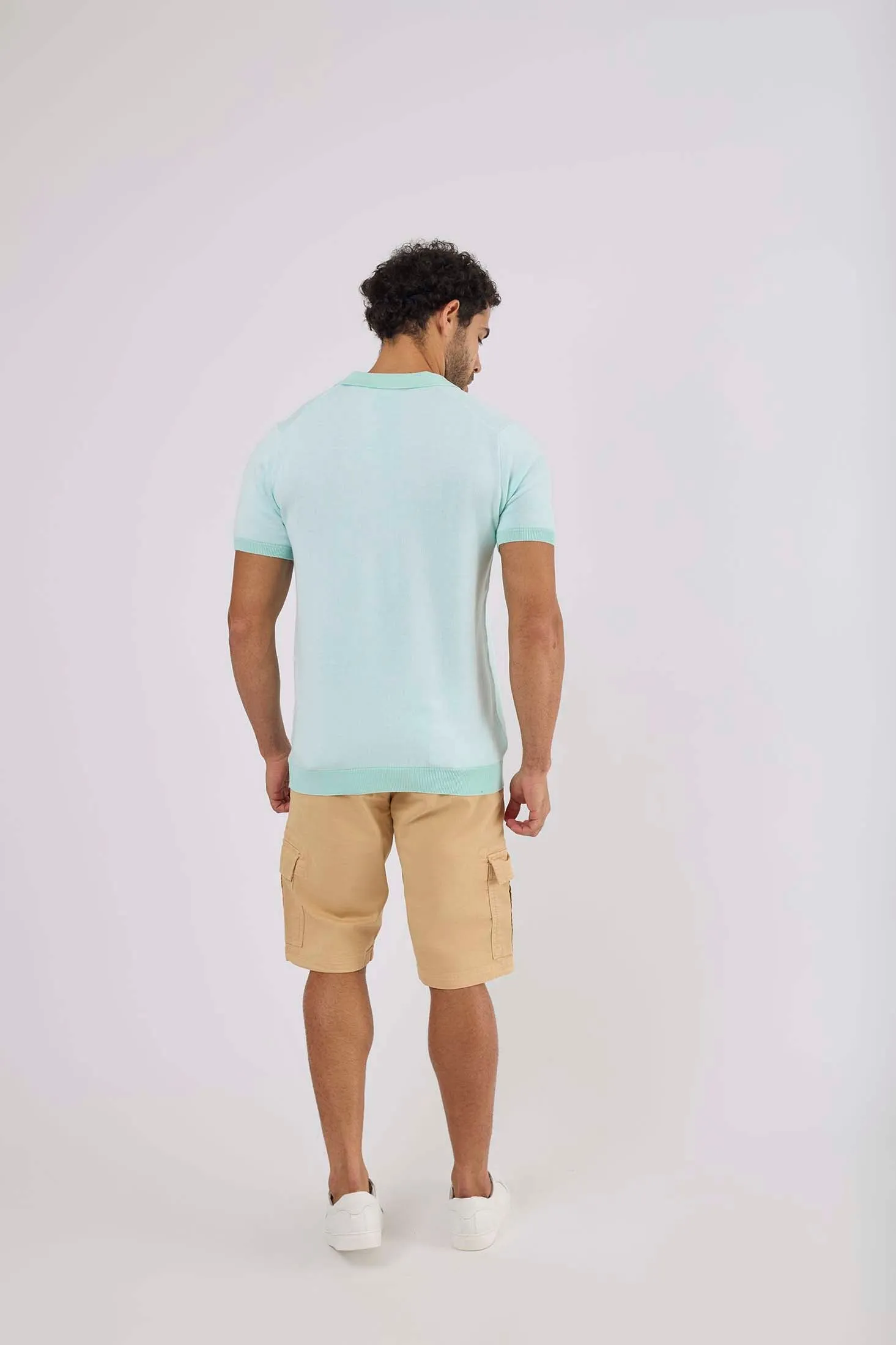 Men Polo Cotton Casual Striped Off White