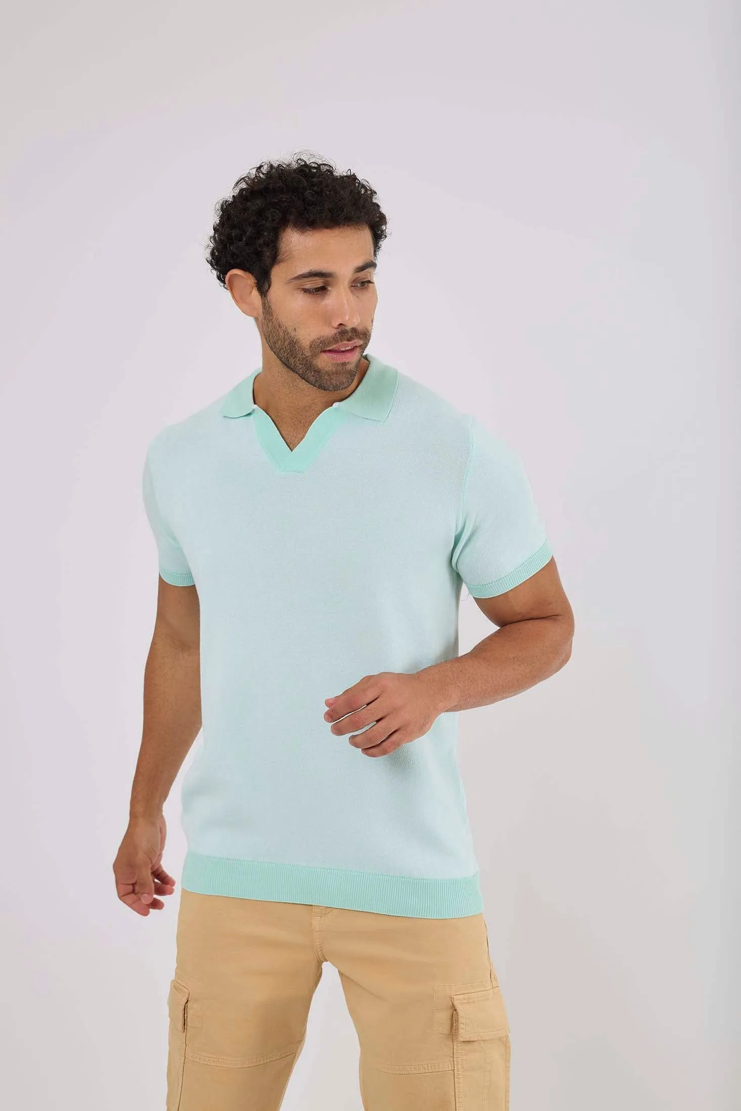 Men Polo Cotton Casual Striped Off White