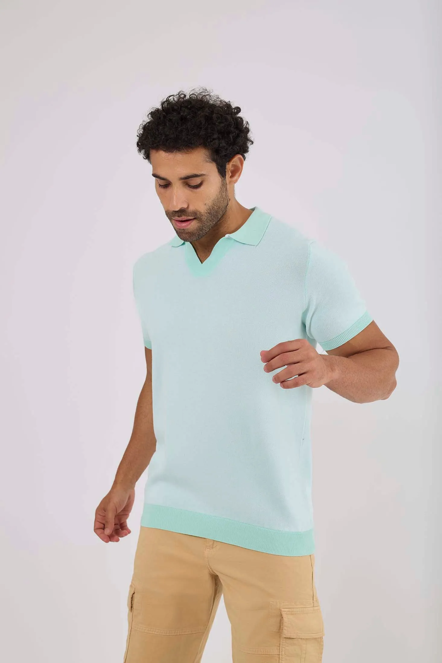 Men Polo Cotton Casual Striped Off White