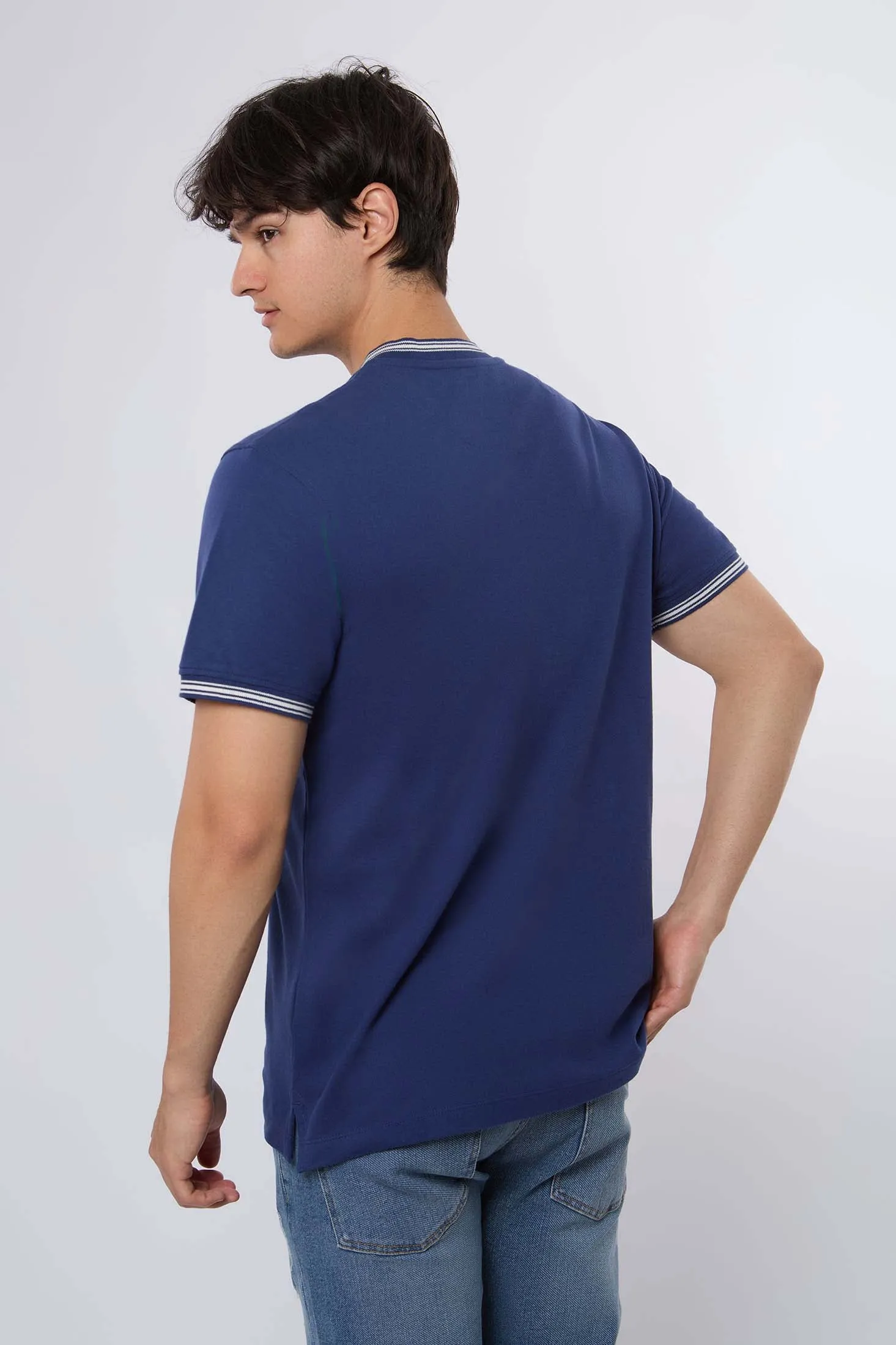Men Polo Cotton Printed Regular Fit Navy