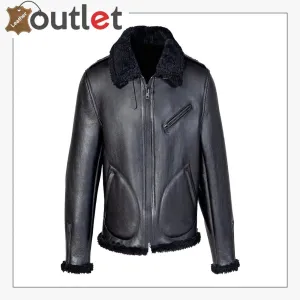 Men Shearling Black Biker Jacket