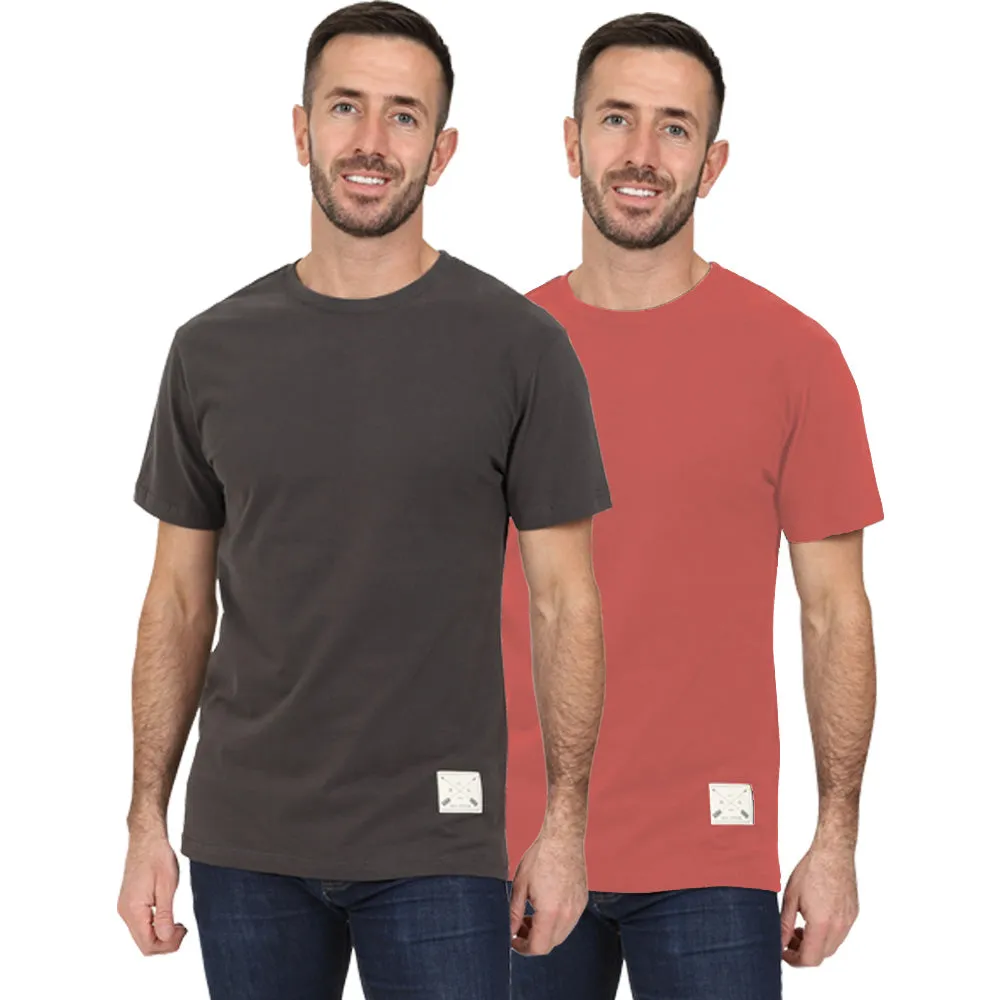 Men's 2 Pack Premium Crew Neck T-Shirts - Charcoal / Rust