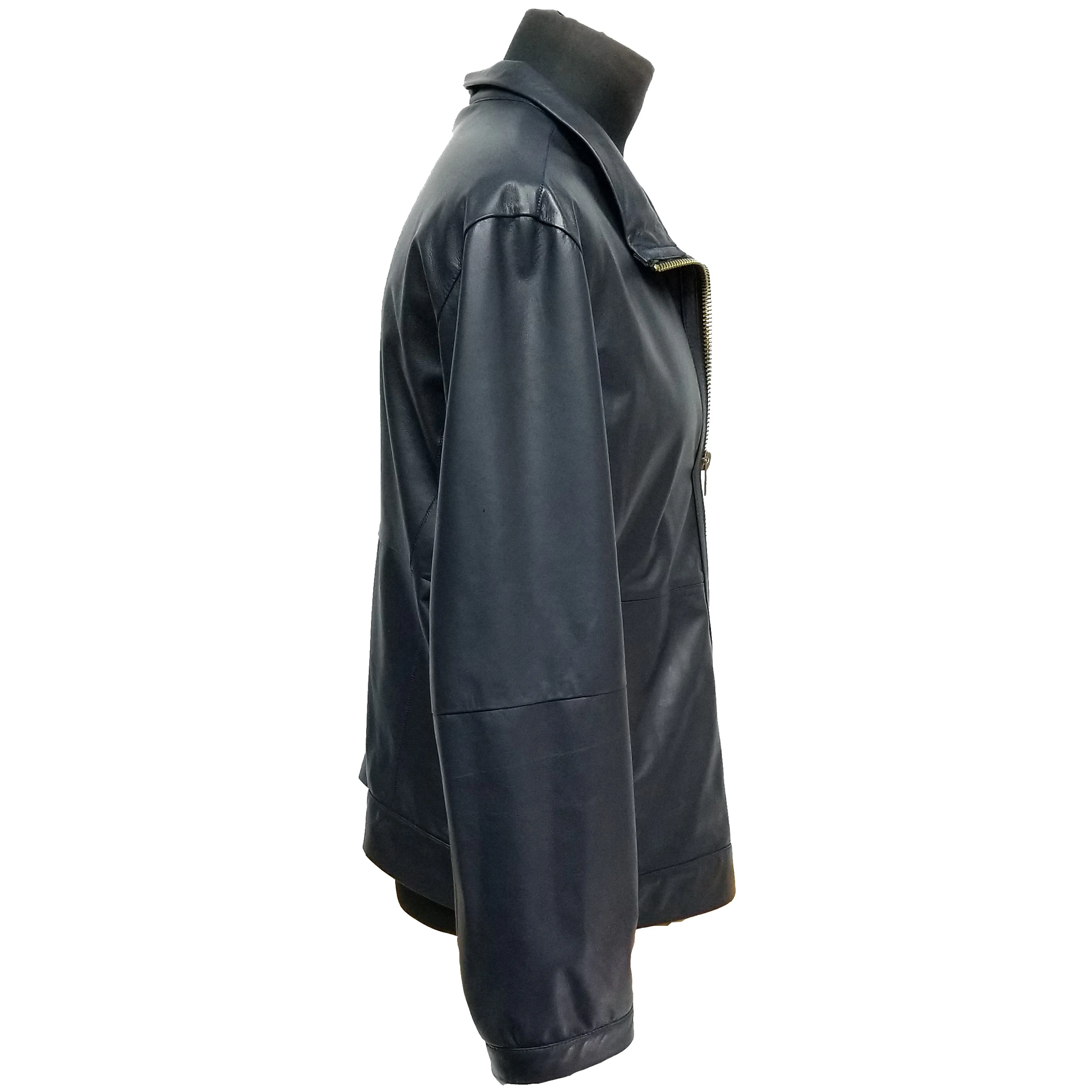 Men's Navy Blue Lamb Leather Jacket,