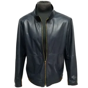 Men's Navy Blue Lamb Leather Jacket,