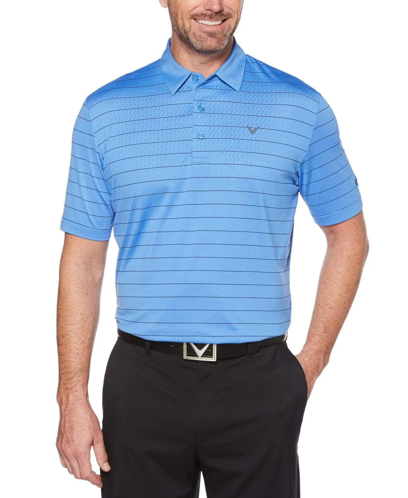 Mens Ventilated Stripe Polo with Chevron