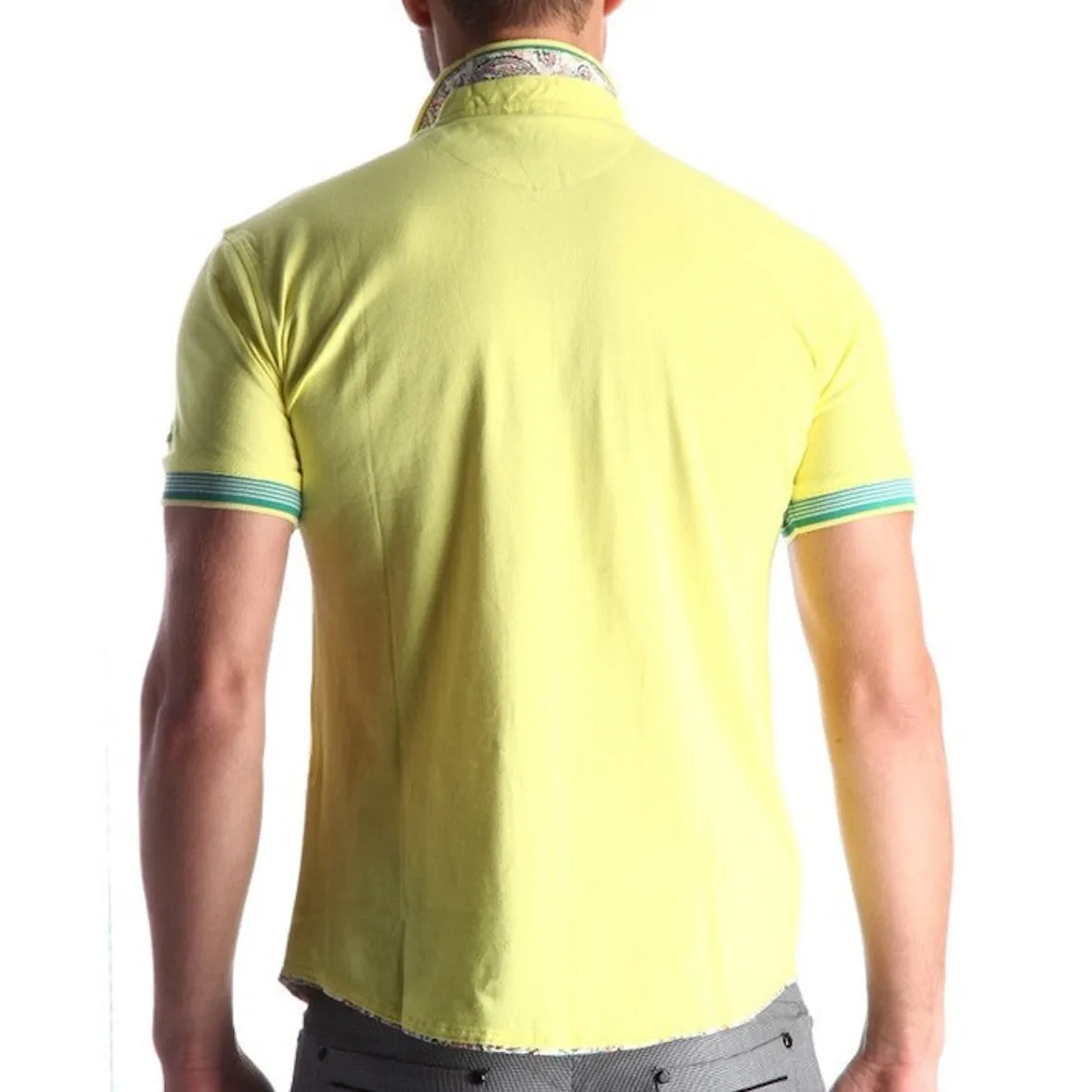 Men's Yellow - Paisley Turkey Slim Fit Mesh Polo Shirt ( Size - Only XS )