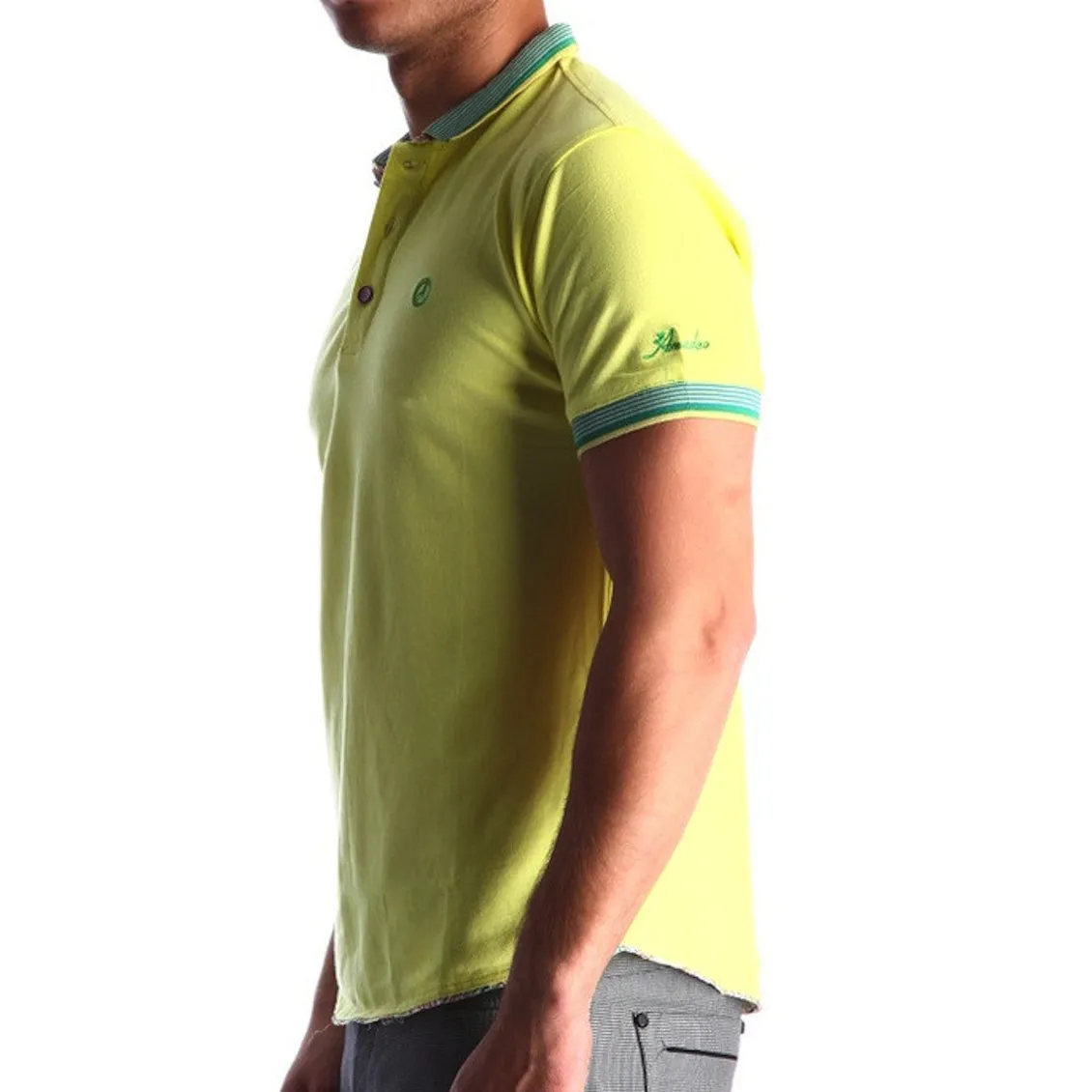 Men's Yellow - Paisley Turkey Slim Fit Mesh Polo Shirt ( Size - Only XS )