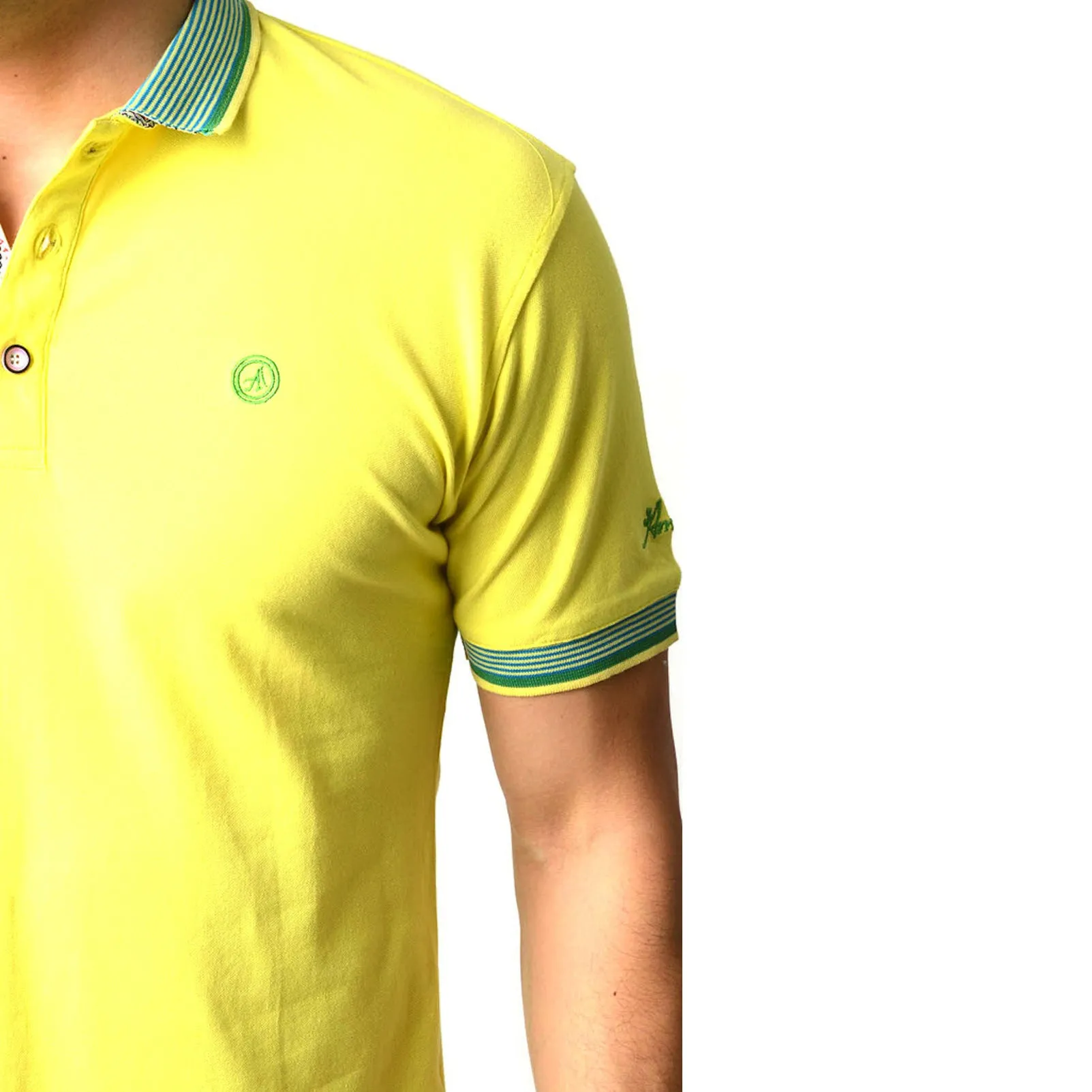Men's Yellow - Paisley Turkey Slim Fit Mesh Polo Shirt ( Size - Only XS )