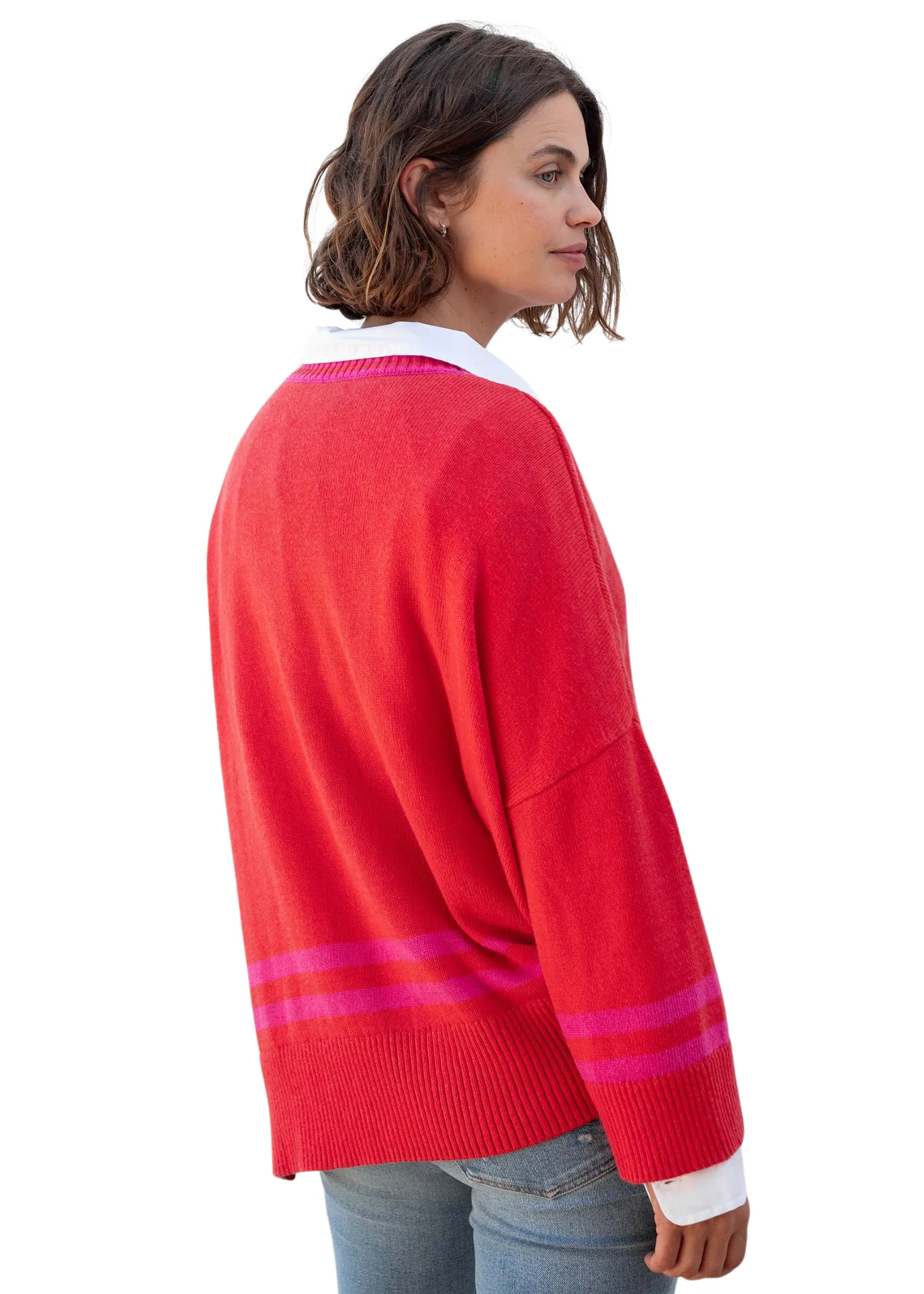 MONTAUK V-NECK SWEATER - ORANGE/ PINK