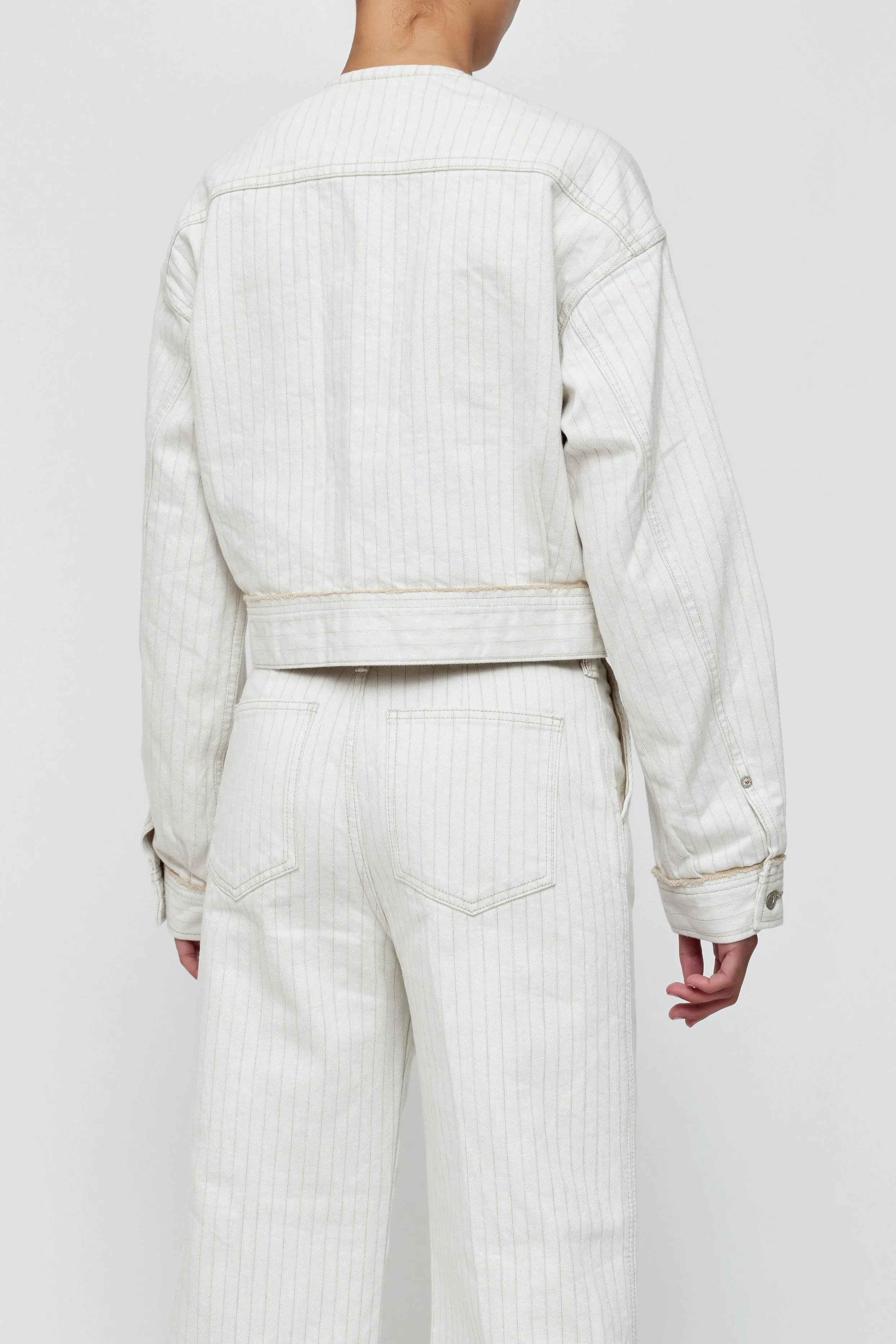Moussy Vintage Fords No Collar Cropped Jacket in Mix-White