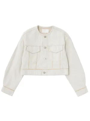 Moussy Vintage Fords No Collar Cropped Jacket in Mix-White