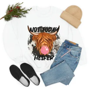 Not Today Heifer Highland Cow with Bubblegum Unisex Heavy Blend™ Crewneck Sweatshirt