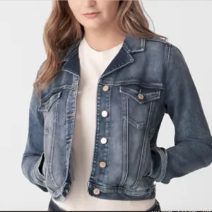 Notched Crop Denim Jacket - Plus