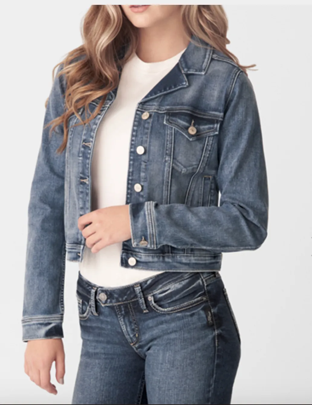Notched Crop Denim Jacket - Plus