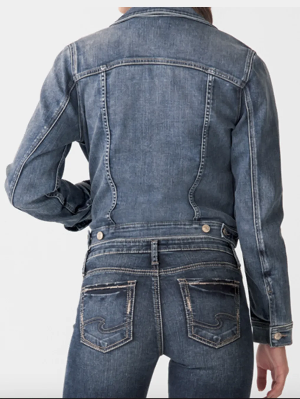 Notched Crop Denim Jacket - Plus