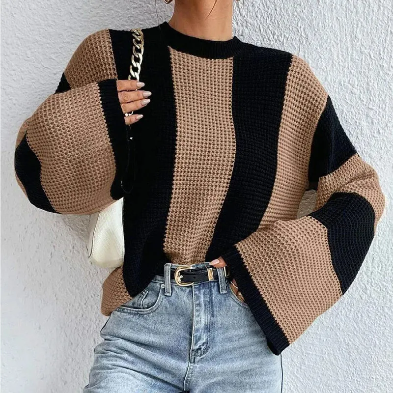 O-Neck Knitted Pullover – Flare Sleeve Crochet Y2K Sweater