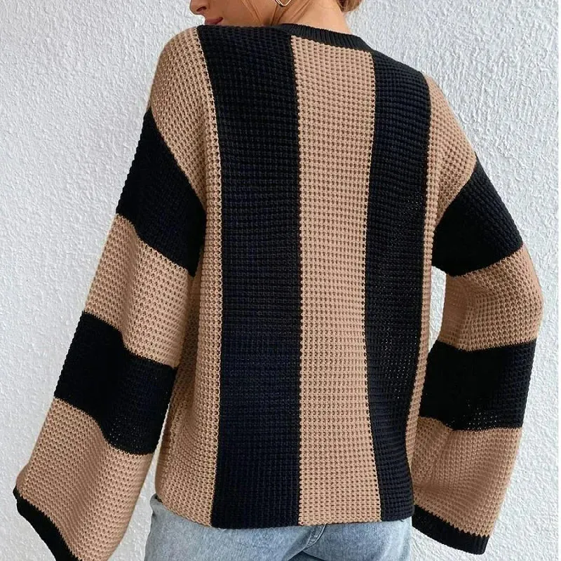 O-Neck Knitted Pullover – Flare Sleeve Crochet Y2K Sweater