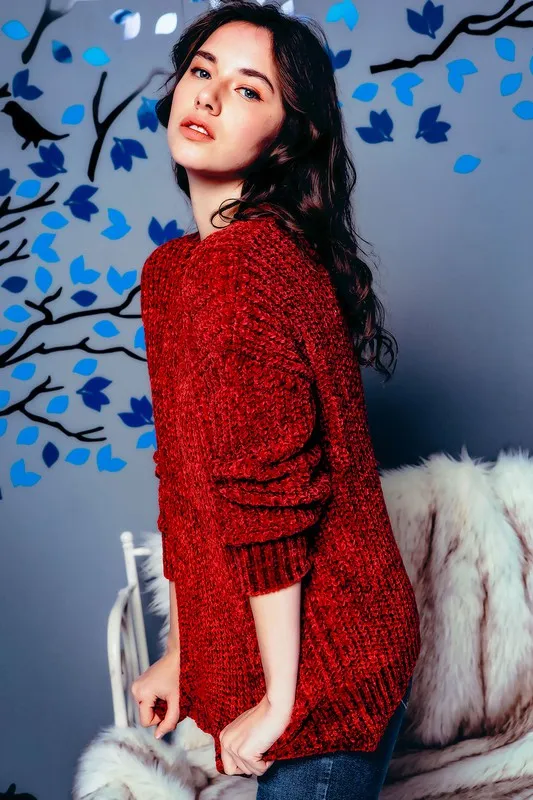 OH SO COZY CHENNILE PULLOVER BURG