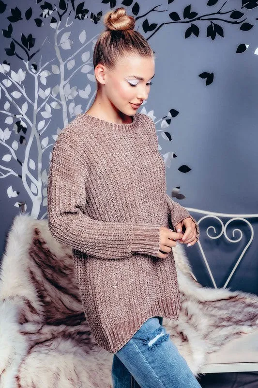 OH SO COZY CHENNILE PULLOVER TAUPE