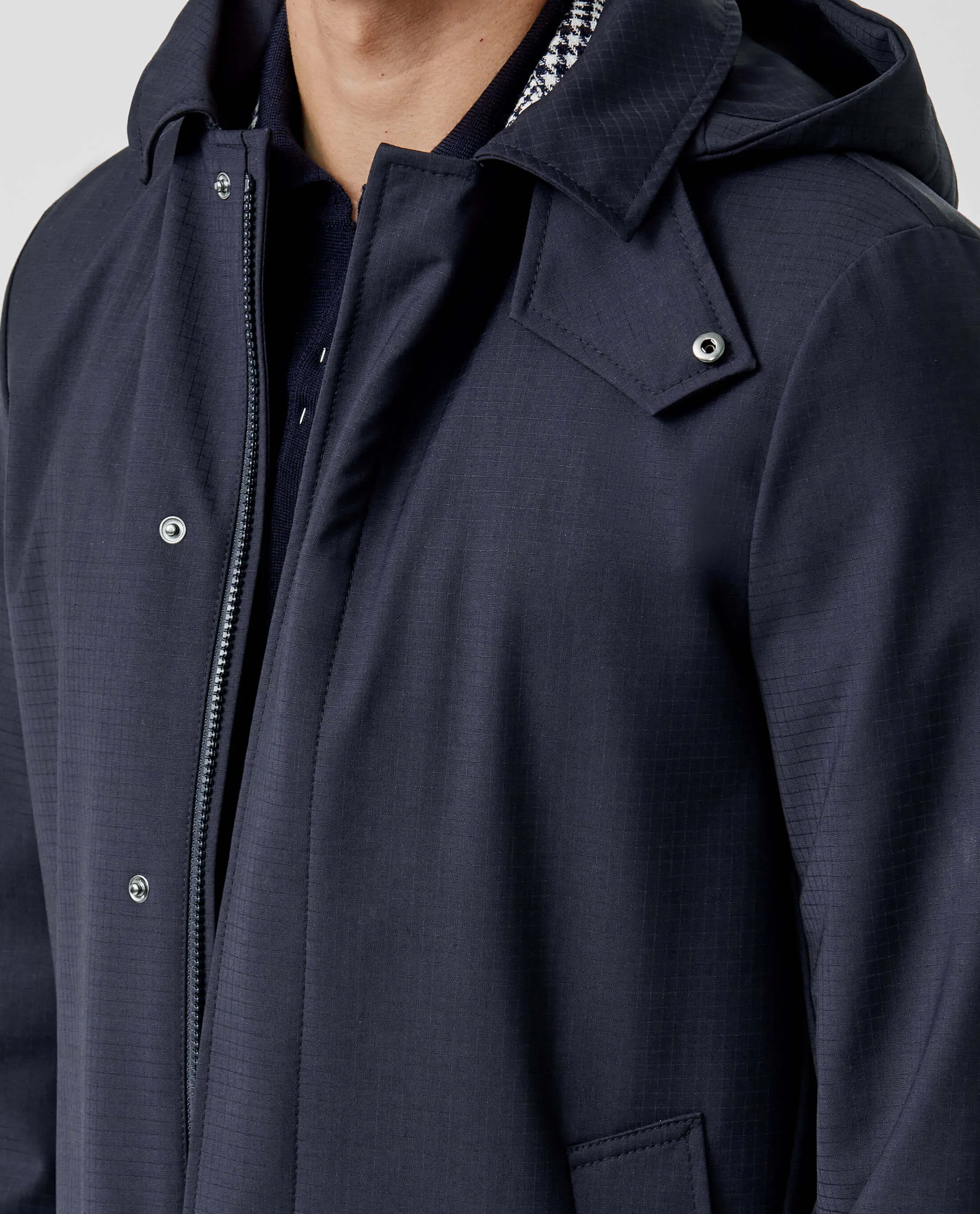 Olmetex Navy Blue Bonded Water-Repellent Tech-Wool Ripstop Windbreaker
