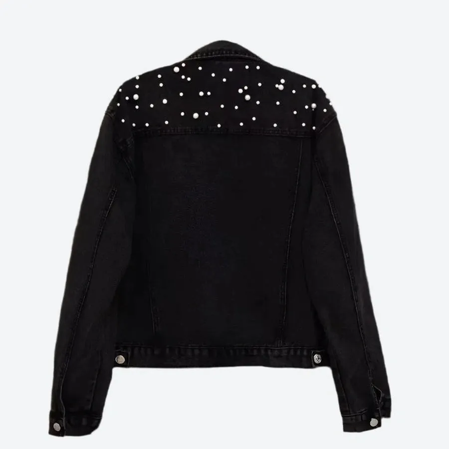 Pearl Embellished Button-Up Denim Jackets