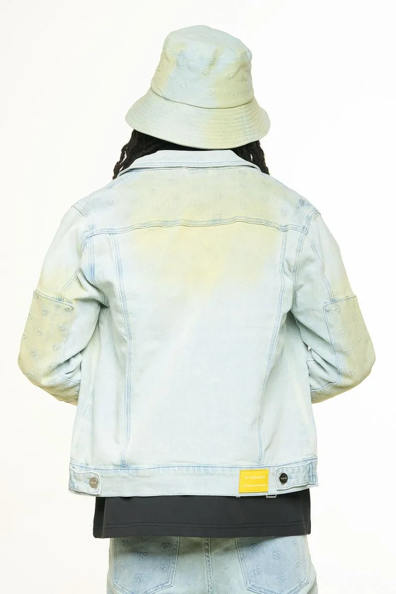 PHEELINGS MENDING HEARTS EMBOSSED DENIM JACKET (LIGHT BLUE/SAND)