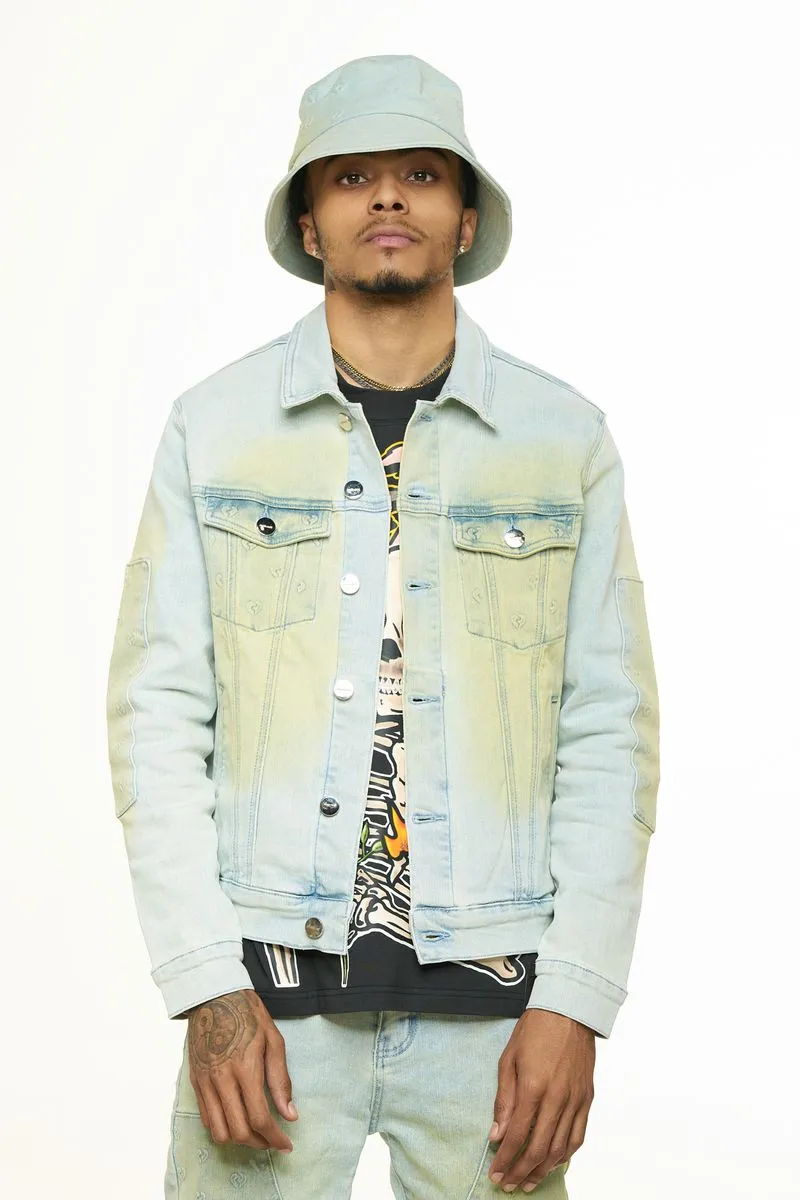 PHEELINGS MENDING HEARTS EMBOSSED DENIM JACKET (LIGHT BLUE/SAND)