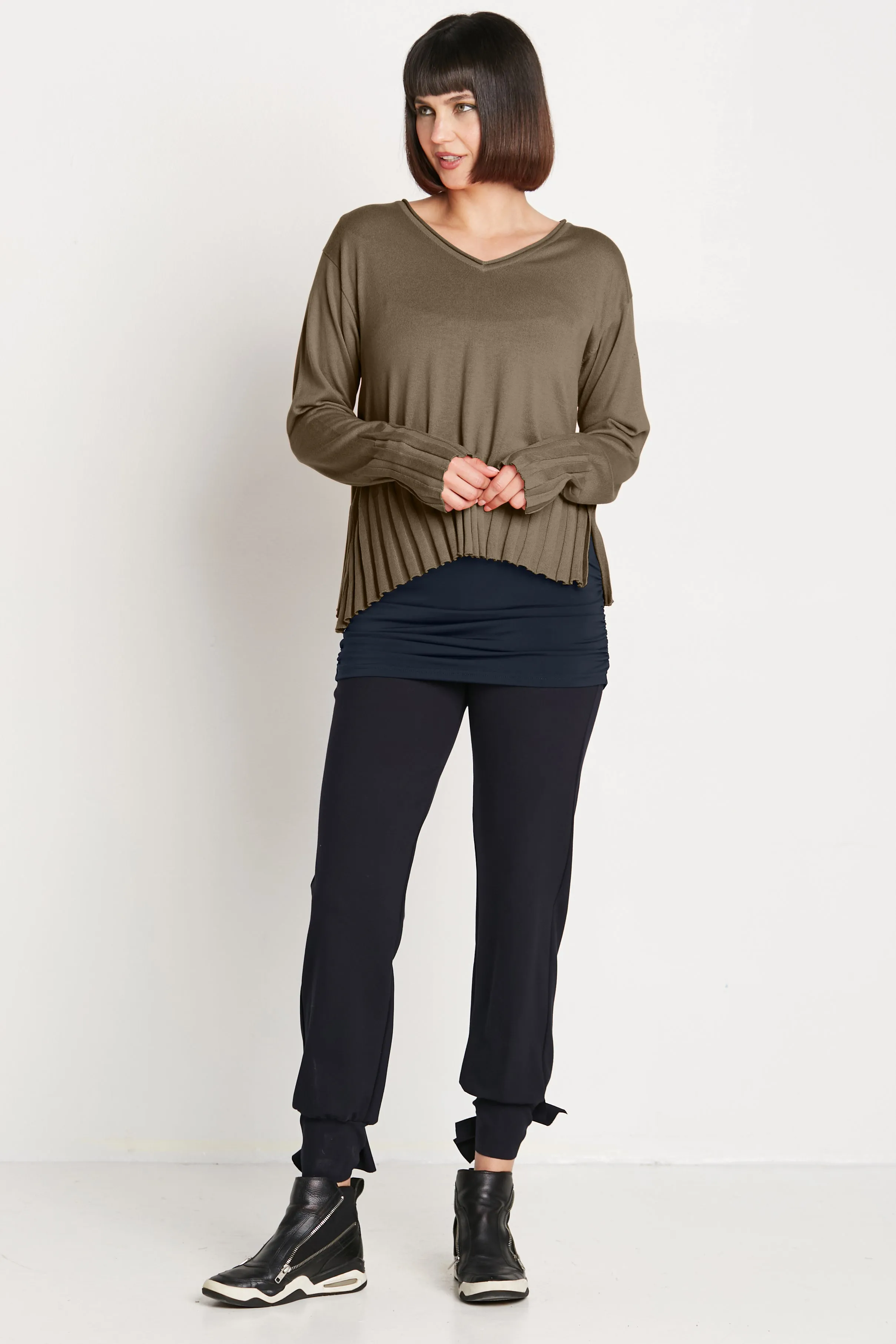 Pima Cotton Cropped V Neck Sweater