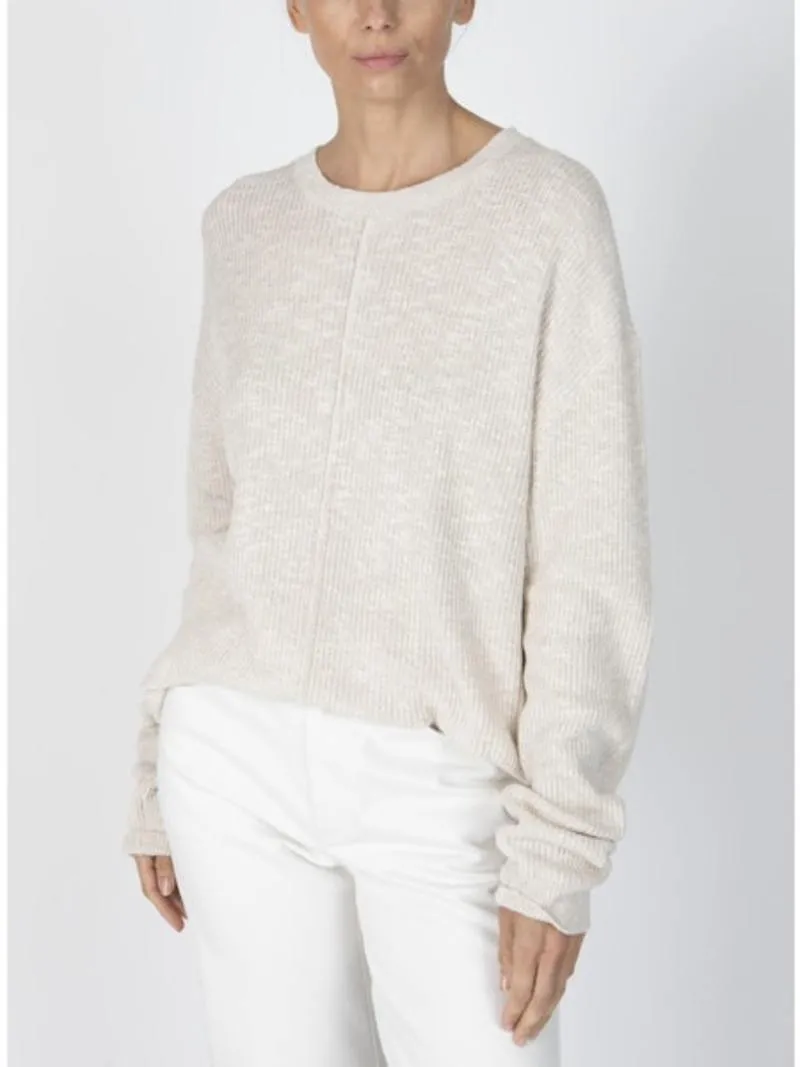 Pintuck Detail Crew Neck Sweater in Chalk