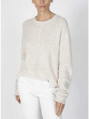 Pintuck Detail Crew Neck Sweater in Chalk