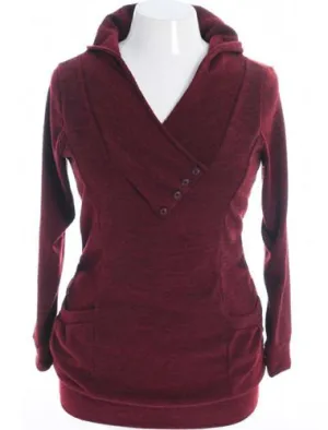 Plus Size Cozy Knit V Neck Burgundy Hoodie