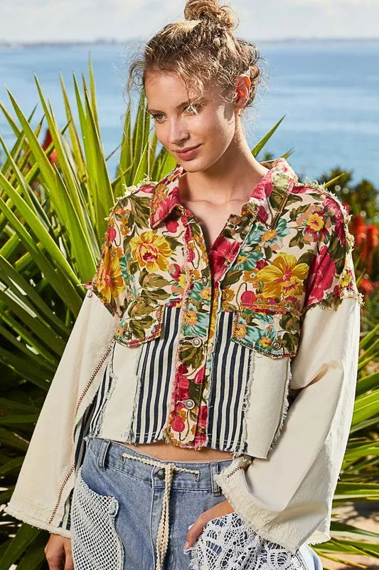 POL Oversize Hi-low Color Block Button Down Jacket