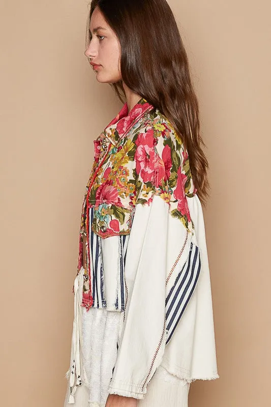POL Oversize Hi-low Color Block Button Down Jacket
