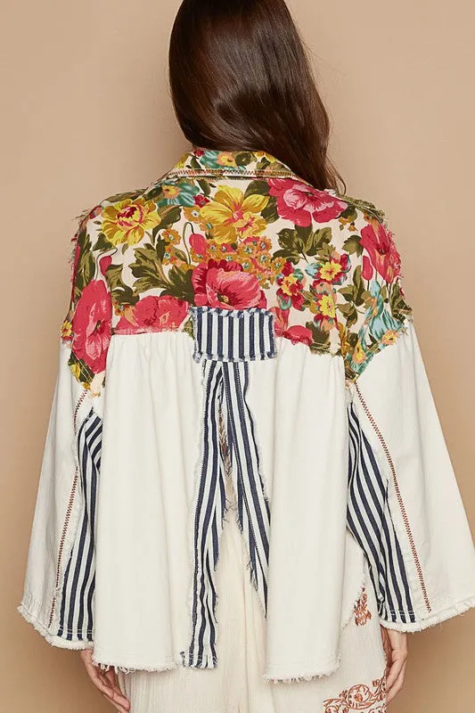 POL Oversize Hi-low Color Block Button Down Jacket