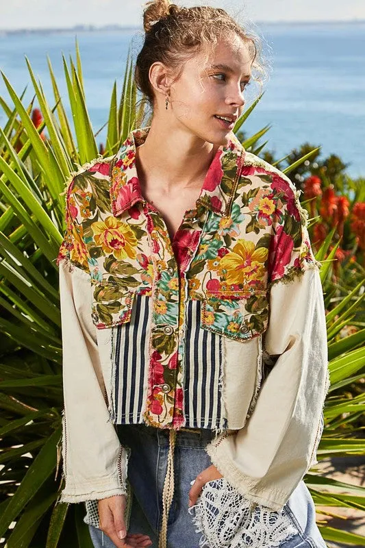 POL Oversize Hi-low Color Block Button Down Jacket