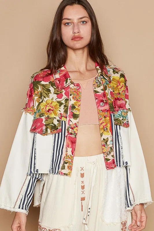 POL Oversize Hi-low Color Block Button Down Jacket