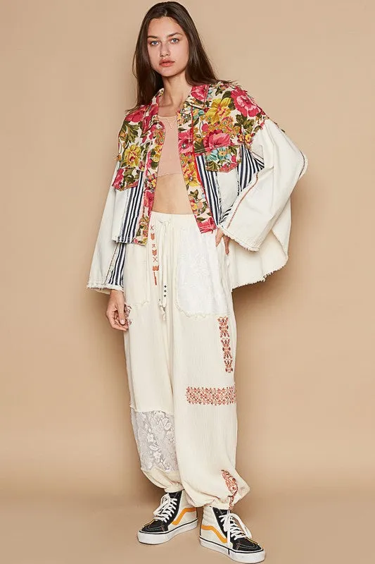 POL Oversize Hi-low Color Block Button Down Jacket