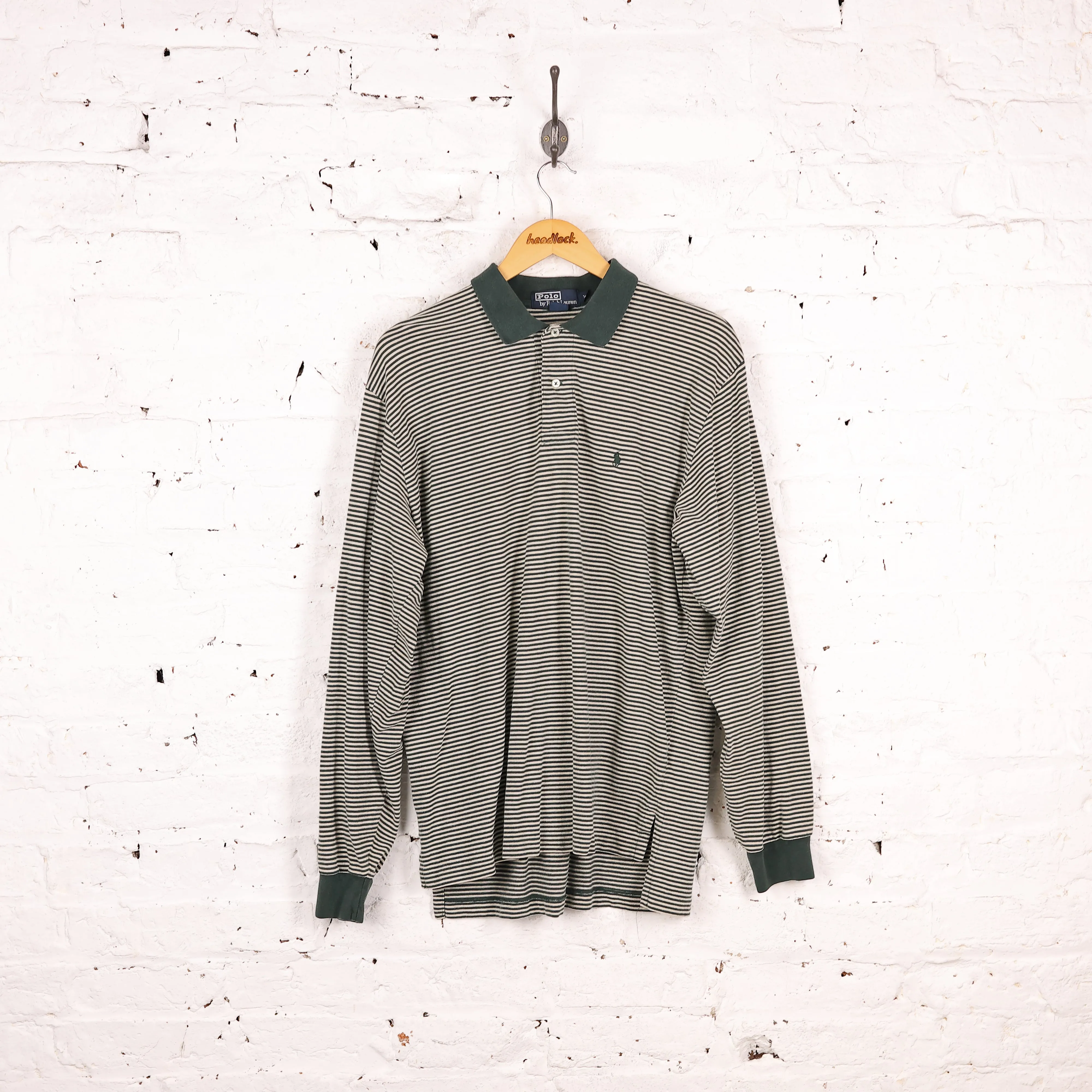 Polo Long Sleeve Striped Polo Shirt - Green - L